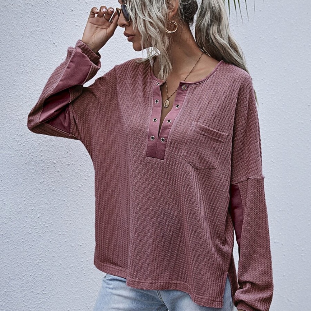 Lavender pocket oversized knit waffle top - Picture 13 of 15